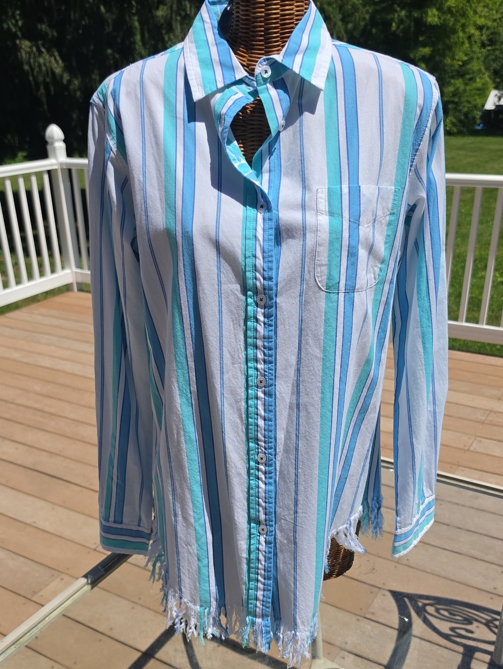 Tizzie Striped Button-Down Shirt in Light Blue & White Womens Size Large